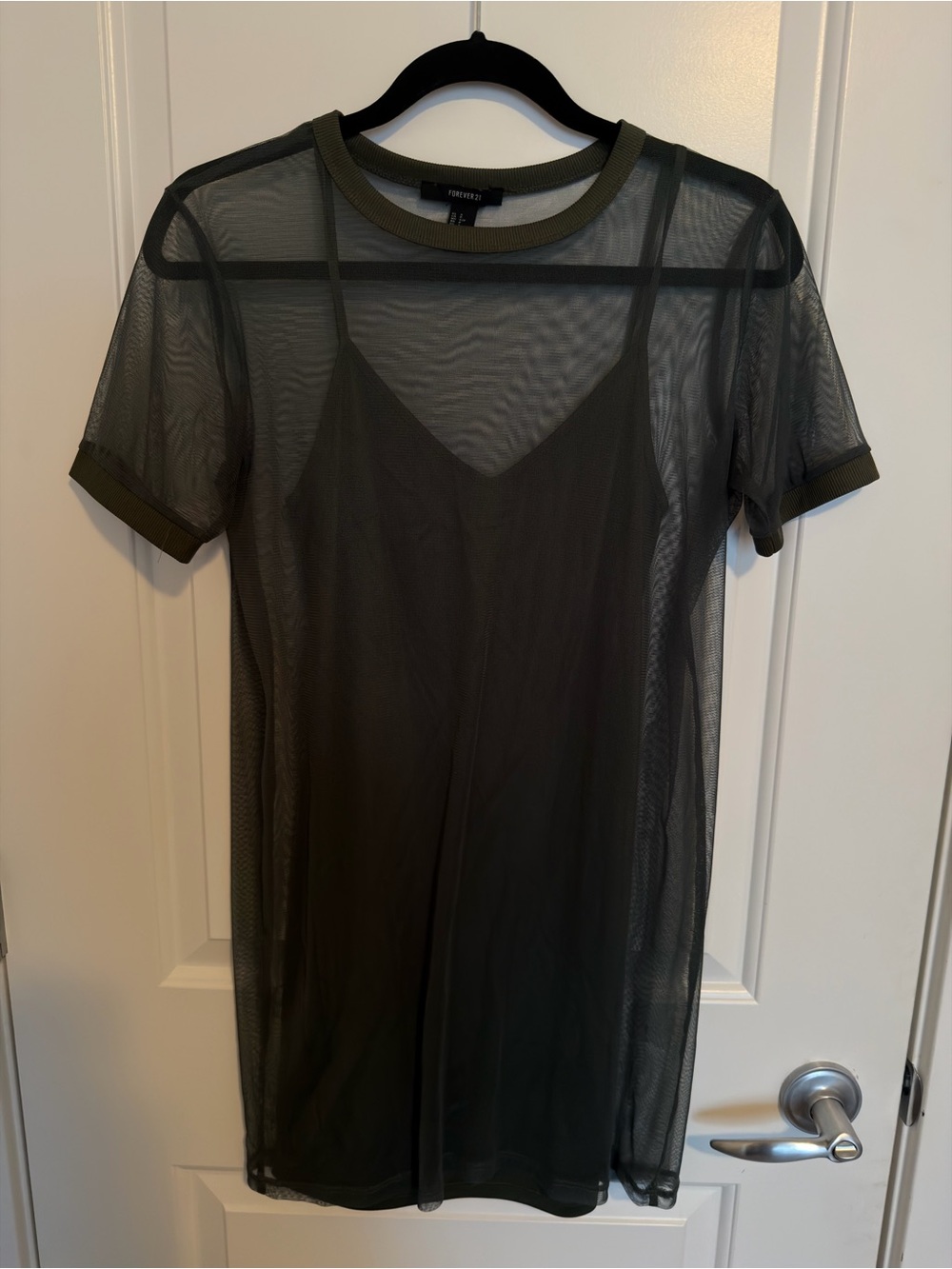 Forever 21 Olive Green Mesh Layered Dress